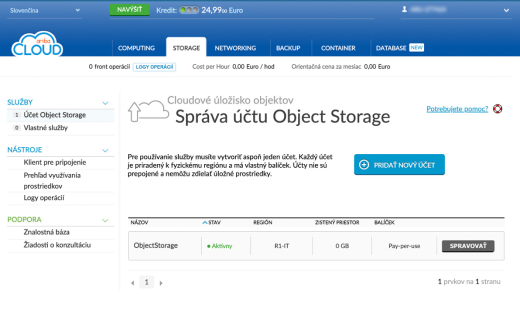 Správa účtu Object Storage